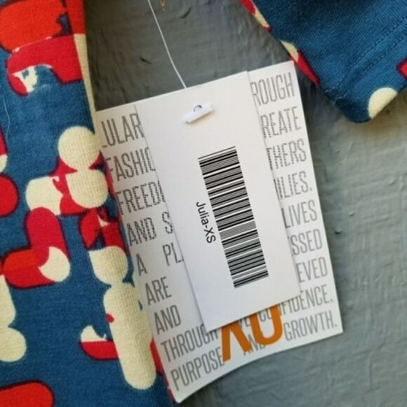 Lularoe NWT Julia XS Blue Red Cream Dot Print Geo - Picture 3 of 7